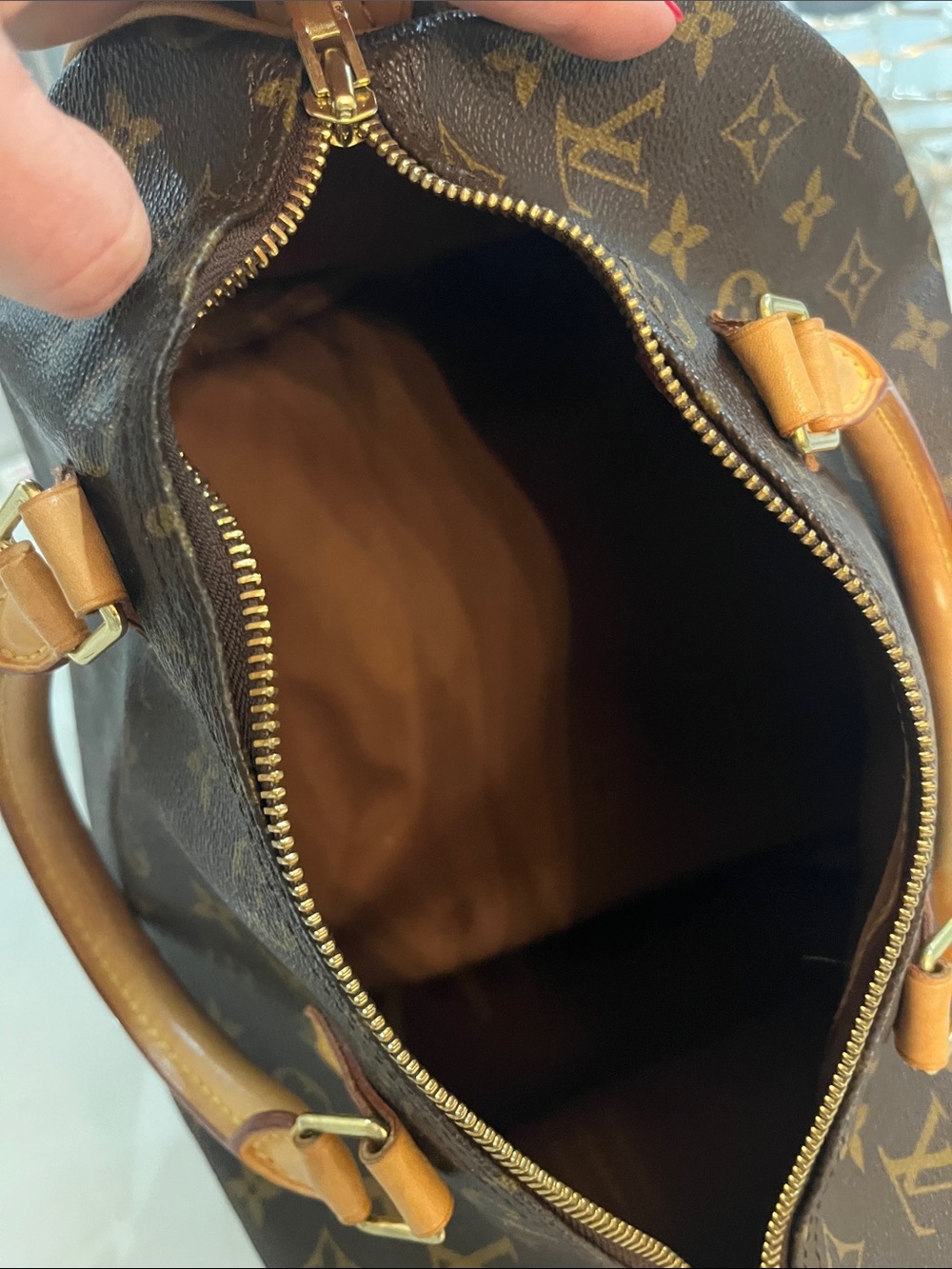 Louis Vuitton Monogram Speedy Handbag - Brown with Tan Accents - Picture 2 of 7